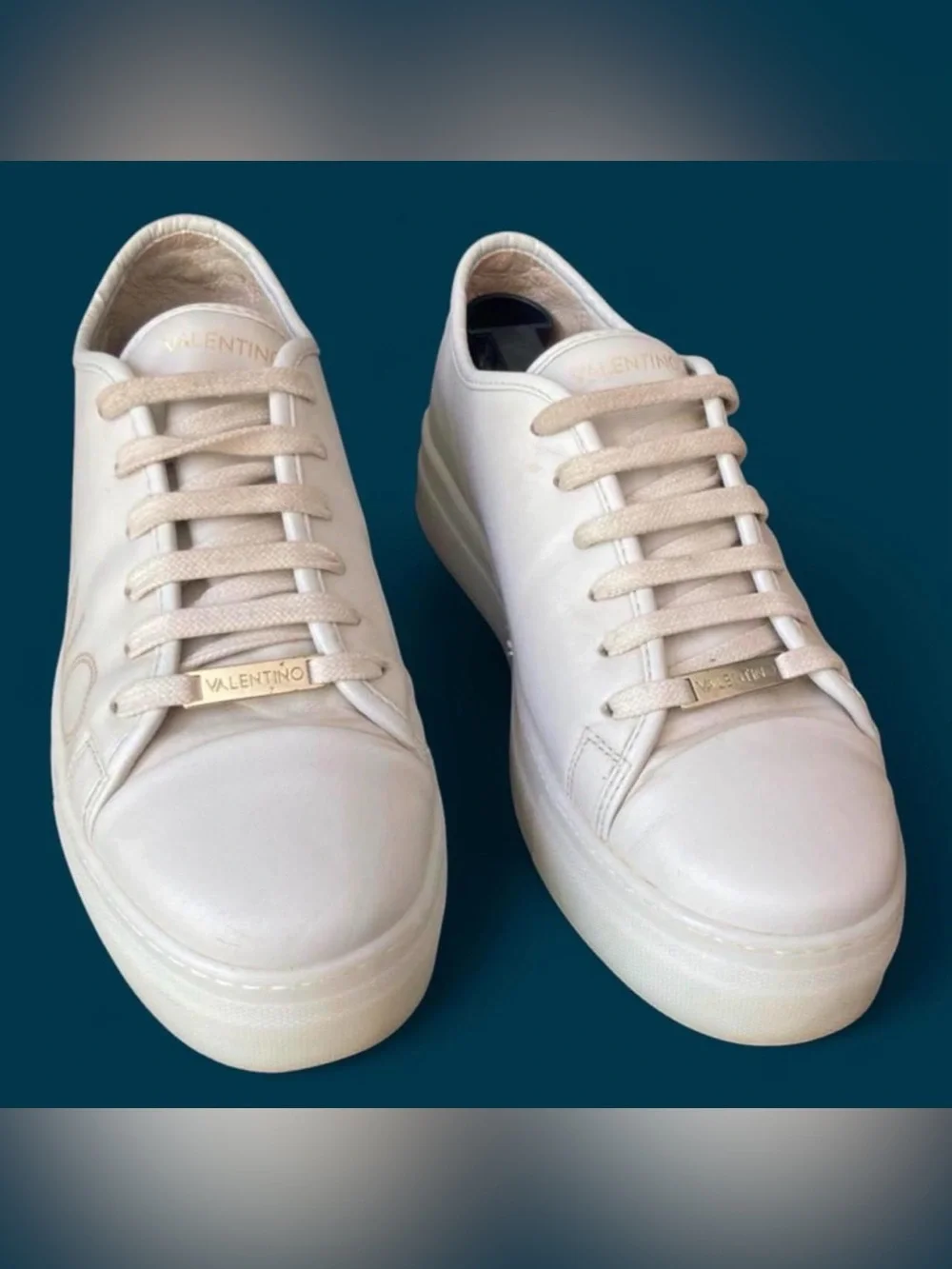 Valentino Cream Leather Platform Sneaker